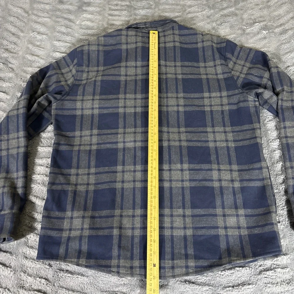 Vuori Mens Plaid Fleece Lined Flannel Shirt Jacket Navy Blue Grey V246 Large